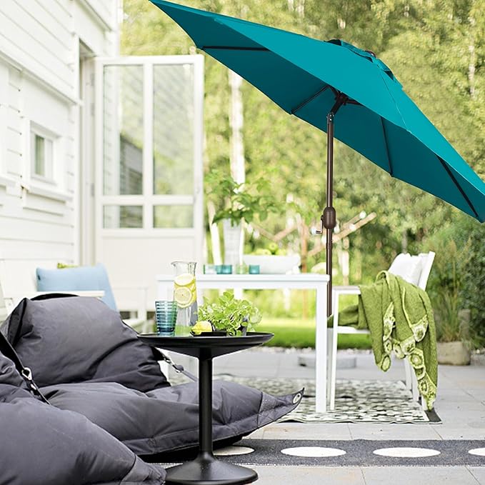 Blissun 9' Outdoor Patio Umbrella, Outdoor Table Umbrella, Yard Umbrella, Market Umbrella with 8 Sturdy Ribs, Push Button Tilt and Crank