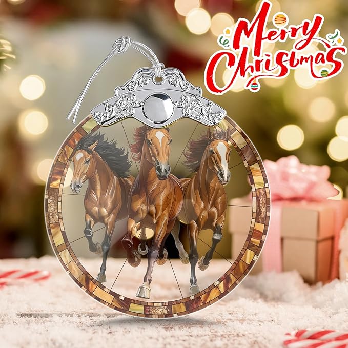 Horse Ornaments for Christmas Tree, Stained Glass Christmas Ornaments and Xmas Tree Decorations, Gift Exchange