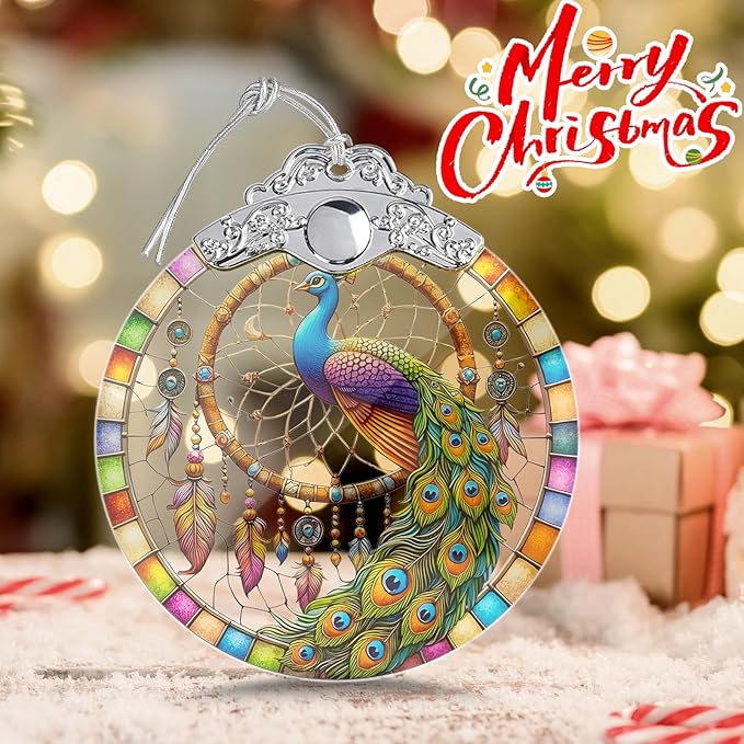 Peacock Ornaments for Christmas Tree, Christmas Tree Decorations and Stained Glass Ornament, Gift Exchange
