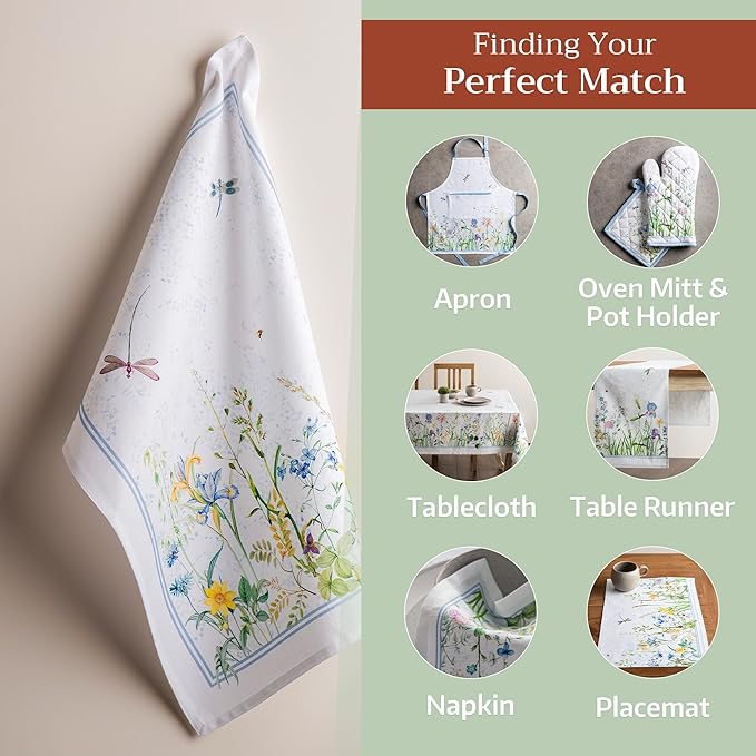 Maison d'Hermine Dish Towels 100% Cotton Absorbent Fleurs De Mai Set of 3 Spring Summer