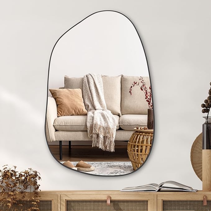 PERFNIQUE Irregular Asymmetrical Wall Mirror Decorative Modern Wall Mounted 40"x26", Black