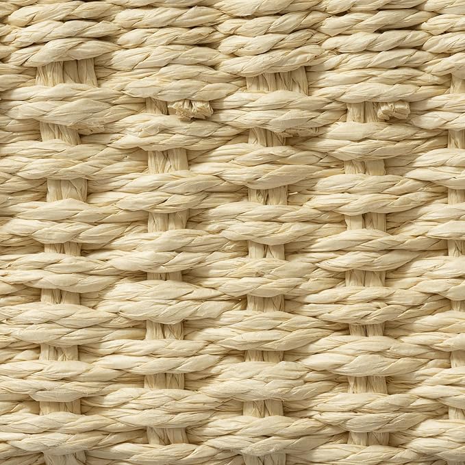 LA JOLIE MUSE Small Beige Wicker Baskets for Organizing, Recycled Paper Rope Storage Basket Container Bins for Shelves Bathroom Cupboards Drawer, Decorative Square Basket Organizer Set of 3