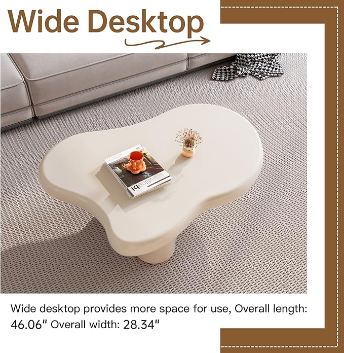 Cartoon Cloud Shaped Coffee Table Accent Tables Aesthetic Funky Design Minimalist Indoor Center Table, White
