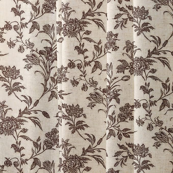 Brown Shower Curtain Floral Cotton Linen Cottagecore Shower Curtain for Bathroom 72" W x 72" L Boho Farmhouse