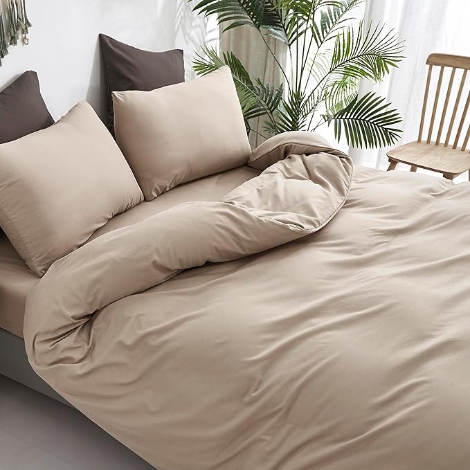 CLOTHKNOW Khaki King Size Comforter Set Taupe Bedding Comforter Sets Coffee Beige Bedding Sets Soft Tan Comforter Sets King
