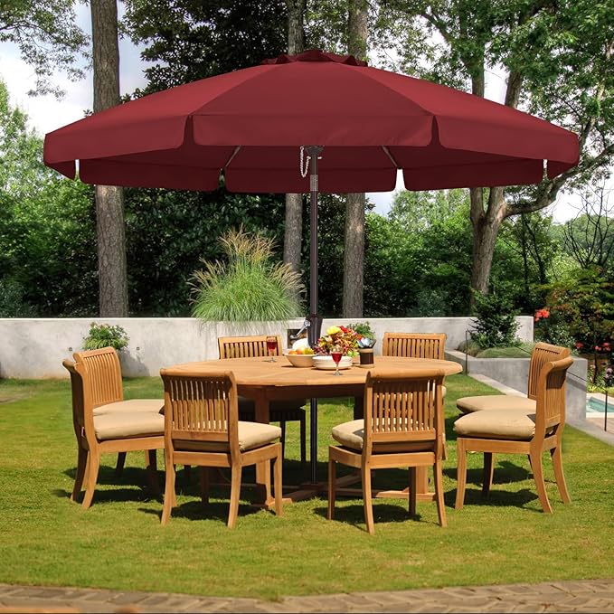 ABCCANOPY 10ft Scalloped Patio Umbrella, Outdoor Table Umbrella with Tilt and Crank, Fiberglass Ribs Deck Umbrella for Patio, Pool, Garden, Picnic (Burgundy)