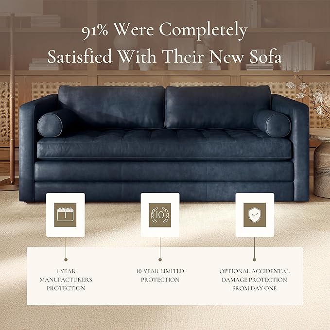 POLY & BARK Napa 82" Leather Pull-Out Convertible Sleeper Sofa in Midnight Blue