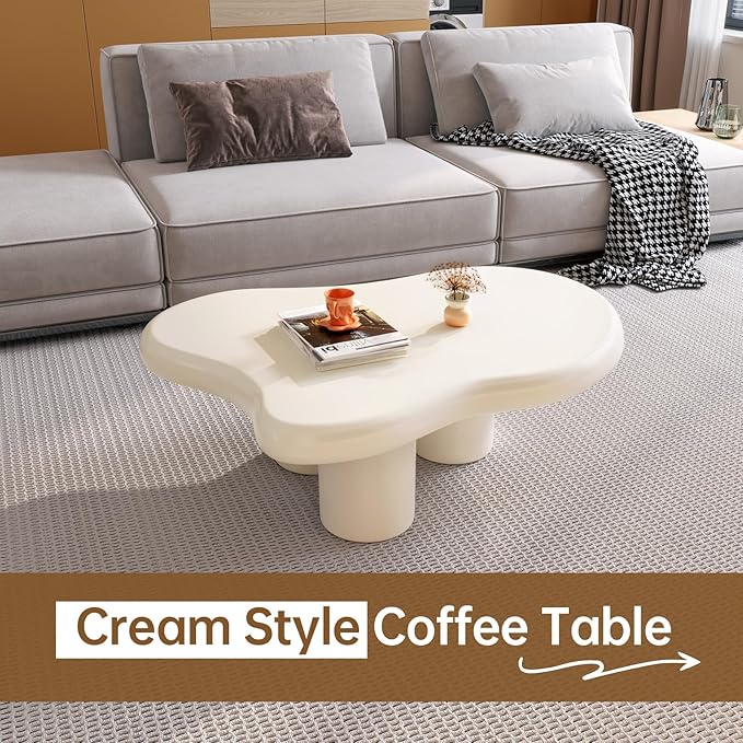 Cloud Coffee Table,Unique Wavy Design, Irregular Shape Living Room Coffee Table, White