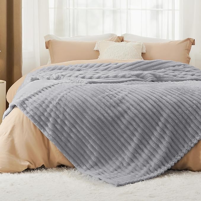 Bedsure GentleSoft California King Size Blanket for Bed - Cozy Soft Blankets for Women, Cute Large Throws for Girls, Light Grey, 102x96 Inches