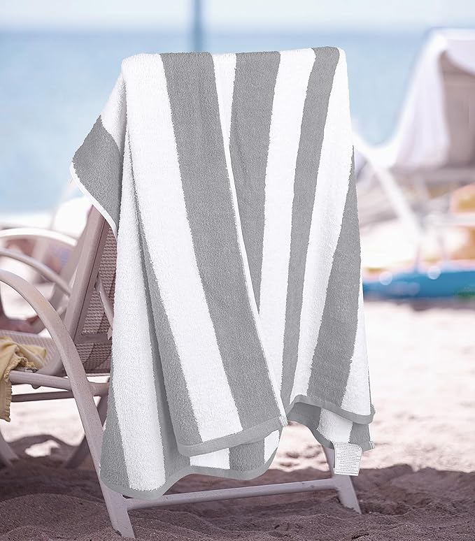 Utopia Towels Cabana Stripe Beach Towel, Oversized 100% Ringspun Cotton Pool Bath Towels for Beach, Red Navy Grey Plum