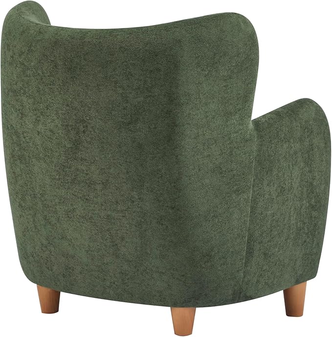 Christopher Knight Home Auden Wooden Low Profile Accent Chair, Velvet Upholstered Wingback Living Room Lounge Chair, Bedroom Comfy Reading Chair, Curved Backrest Single Sofa with Armrest, Olive Green