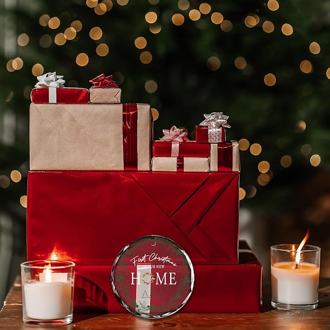 Our First Christmas in Our New House 2025 Christmas Glass Ornament 2025 - Ornament Glass Hanging Decoration for Holiday Travel, Welcome Gift for Her, Couples, or New Owners/A05