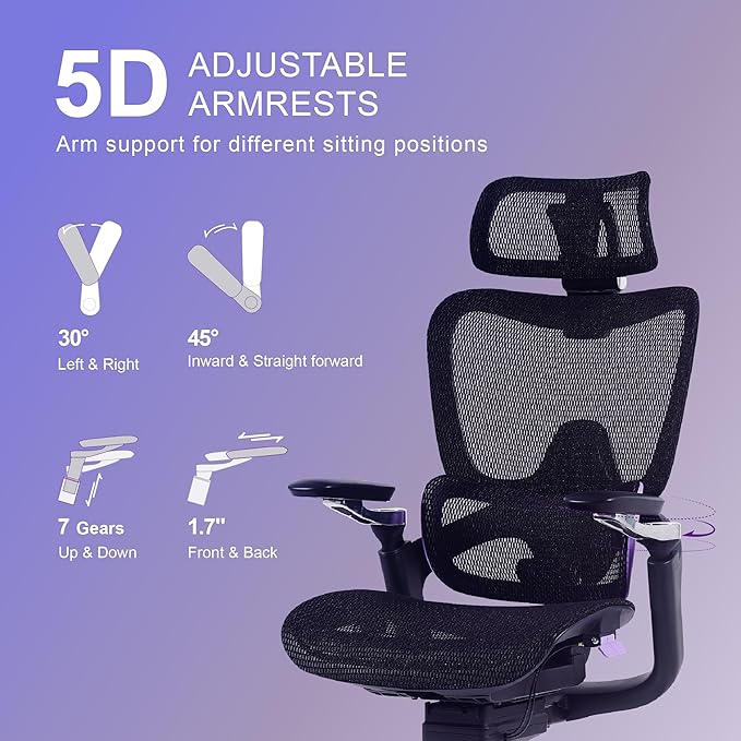 Ergonomic Office Chair, Mesh Home Desk Chair with Adjustable Lumbar Support, Big and Tall Gaming Chair with 4D Headrest, 5D Armrest,90-130°Tilt, BIFMA Certified, Model Zen (Purple)