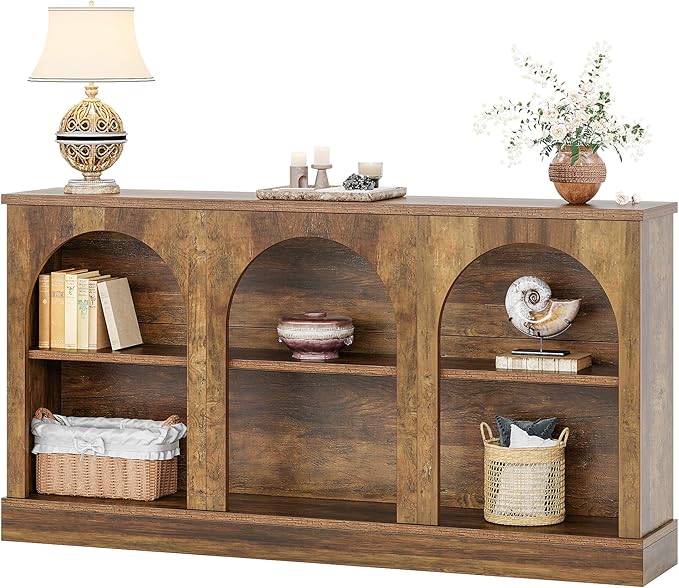 Tribesigns Farmhouse Console Table, 63-Inch Long Entryway Table with 3 Tier Storage, Wooden Rectangular Sofa Table Behind The Couch for Entrance, Hallway, Living Room, Brown