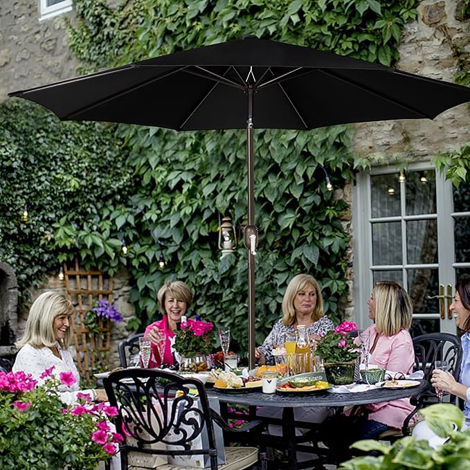 Blissun 9' Outdoor Patio Umbrella, Outdoor Table Umbrella, Yard Umbrella, Market Umbrella with 8 Sturdy Ribs, Push Button Tilt and Crank