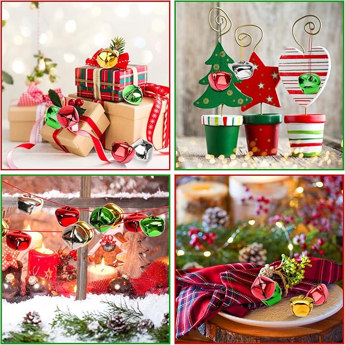 Augshy Jingle Bells for Crafts, 120 Pcs 1 Inch Christmas Jingle Bells, Bulk Sound Craft Bells for Christmas Home Festival Decorations DIY Project