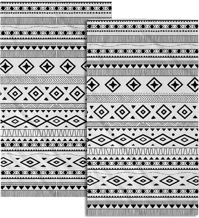 Black and White Tribal Kitchen Towels Aztec Geometric Stripe Set of 2
