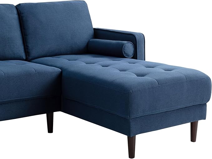 Studio Living® Lexington 83.1" Sofa Chaise, Mid-Century Modern, Pocket Coil Comfort, Reversable Chaise, Easy Assembly, Woven Fabric, Navy Blue
