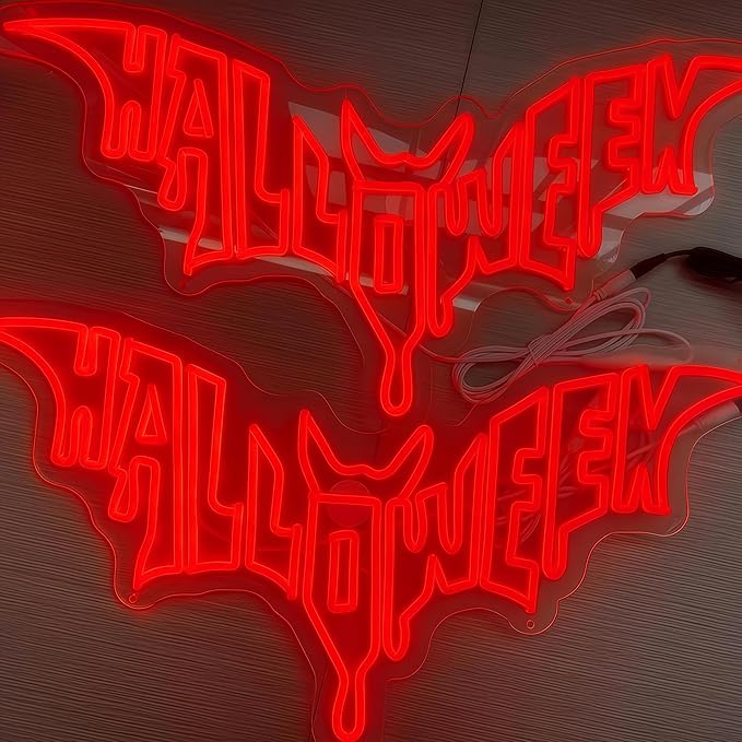 Halloween Bat Shaped Neon Sign Spooky Red LED Wall Decor For Haunted House Party Gothic Bar Room Glowing Halloween Decoration Outdoor Use Bedroom Home Decor Bar LED Decoration Light-Orange
