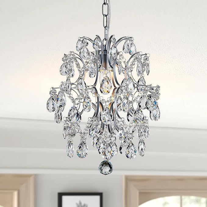 Bestier Modern Pendant Chandelier Crystal Raindrop Lighting Ceiling Light Fixture Lamp for Dining Room Bathroom Bedroom Livingroom entryway 1 E26 Bulbs Required D13 in x H16 in