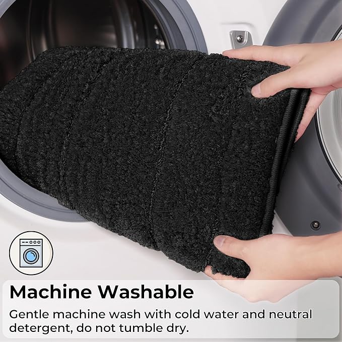 GRANNY SAYS Bathroom Rug Mat, Bath Mats for Bathroom Non-Slip, Super Soft and Water Absorbent, Extra Large Bath Rugs, Microfiber Bath Rugs for Floor, Tub and Shower, 71" x 24", Black