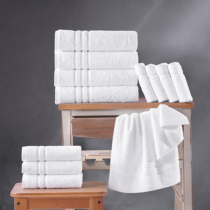 Hawmam Linen Bath Towels 4 Pack 100% Turkish Cotton Soft Lightweight and Highly Absorbent Quick Drying Towels, White