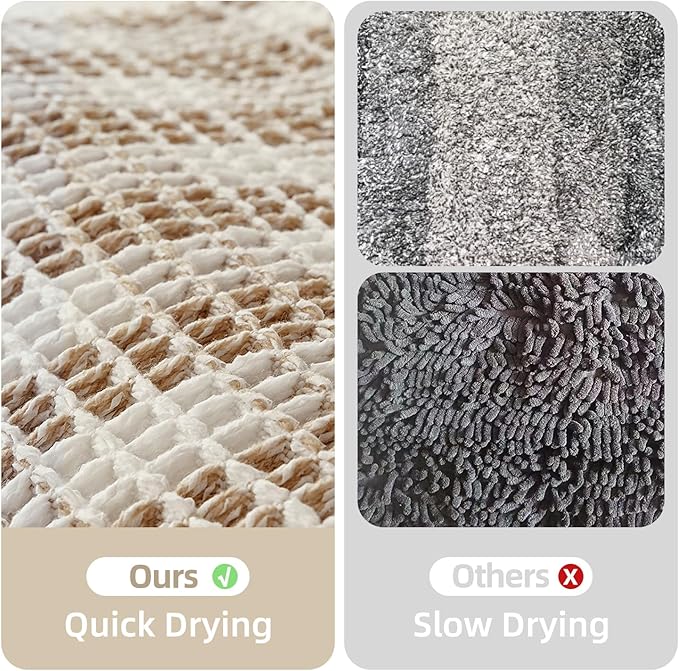 Waffle Runner Rug Bathroom, Long Boho Bathroom Rugs Non Slip Washable Absorbent Checkered Bathroom Mat Quick Dry Farmhouse Bath Mat, 60"x24" Khaki and White