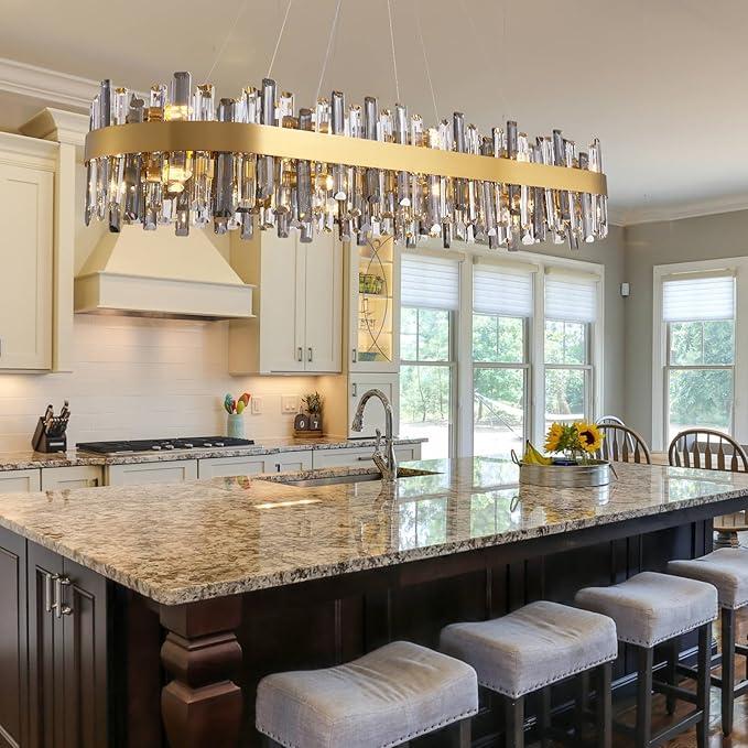 Siljoy Gold Crystal Chandelier for Dining Room, Large Modern 2-Tiers K9 Crystal Raindrop Chandelier, 20 Lights Luxury Adjustable Hanging Ceiling Light for Living Room Kitchen Island Bar L52''
