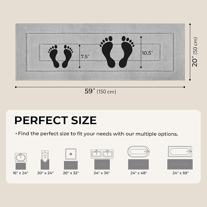 GRANNY SAYS Gray Bathroom Rug Mat, Bath Mats for Bathroom Non-Slip, Super Soft and Water Absorbent, Extra Large Bath Rugs, Microfiber Bath Rugs for Floor, Tub and Shower, 59" x 20"