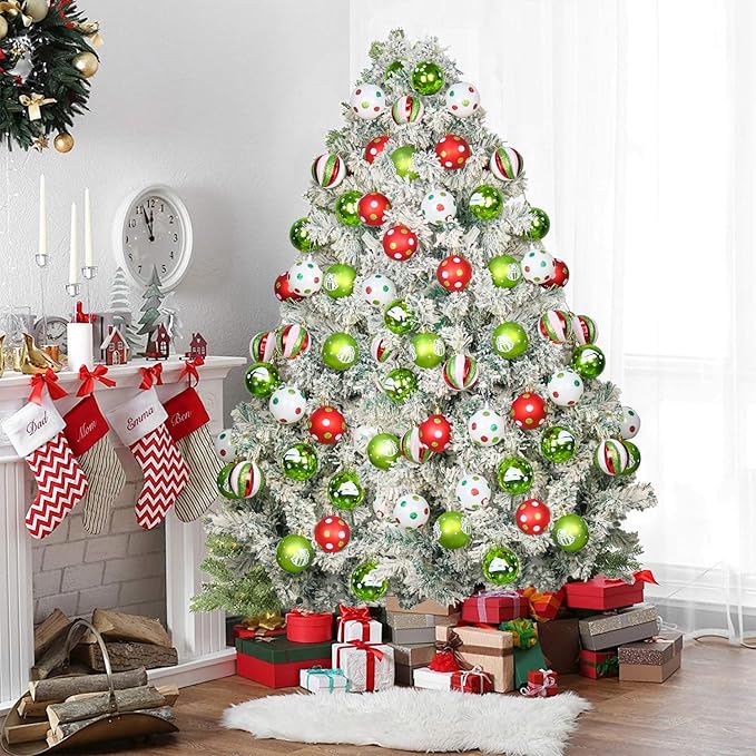 40PCS 2.36" Christmas Balls Ornaments, Plastic Christmas Tree Ornaments, Holiday Baubles, Hanging Decorations for Xmas Trees Holiday Party, Lime Green Baubles