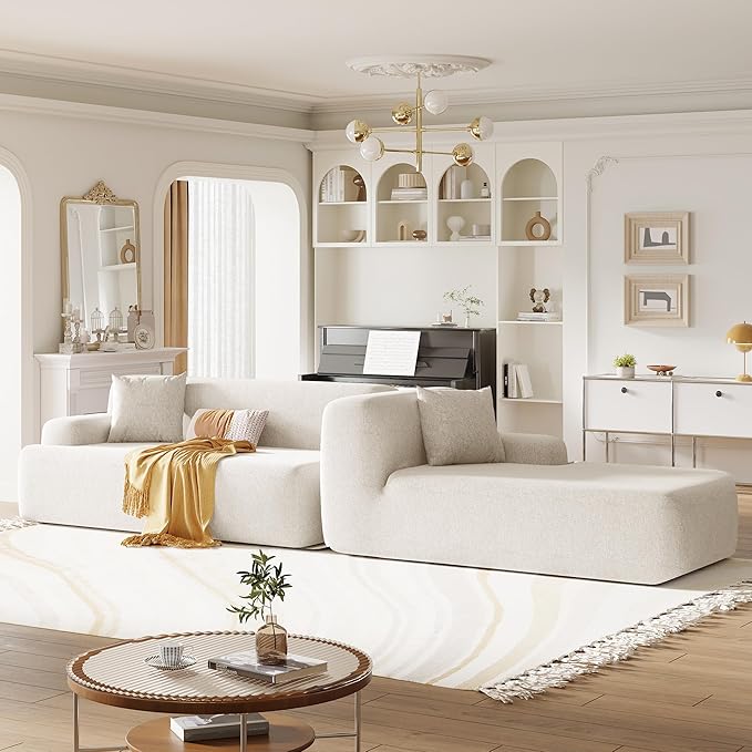 2 Pieces Modular Sectional Sofa - 109" L Shaped Couch, Beige