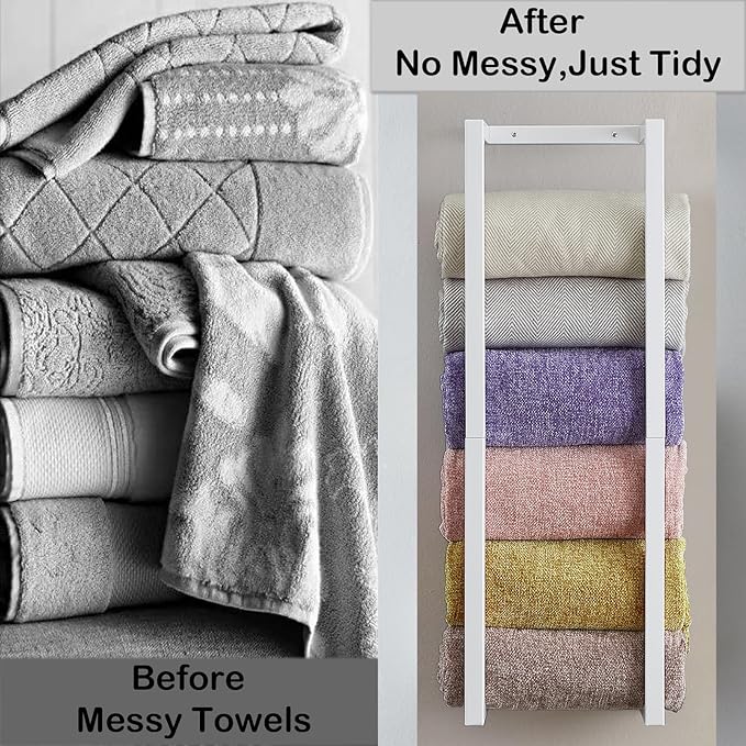 Towel Rack for Rolled Towels, Towel Rack for Bathroom,Wall Mounted Metal Bathroom Organizer, Bath Towel Holder Wall for Modern Small Space Bathroom Towel Storage (White)