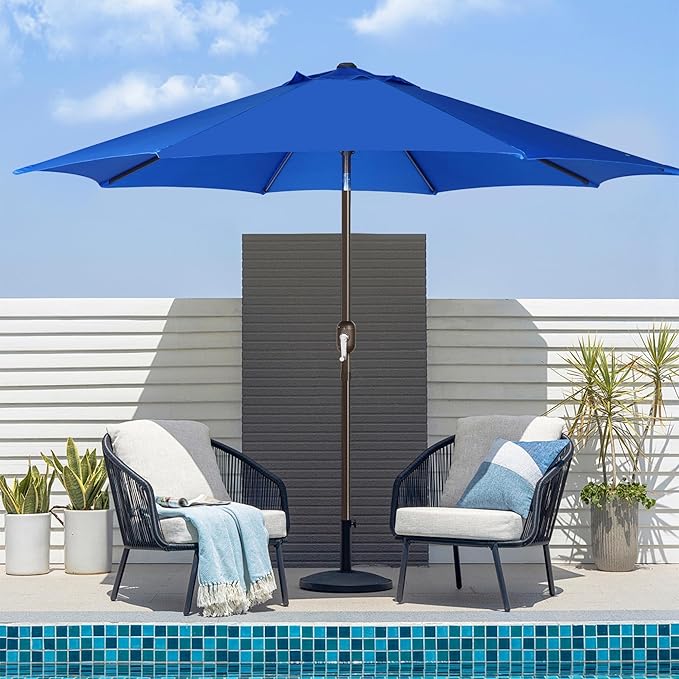 Blissun 9' Outdoor Patio Umbrella, Outdoor Table Umbrella, Yard Umbrella, Market Umbrella with 8 Sturdy Ribs, Push Button Tilt and Crank