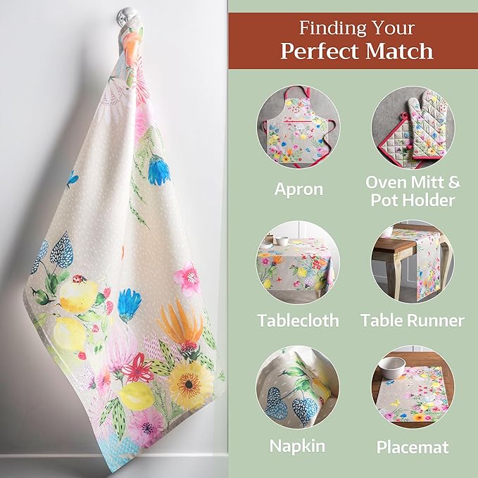 Maison d'Hermine Dish Towels 100% Cotton Absorbent Jardin D'Ete Fog Set of 3 Spring Summer