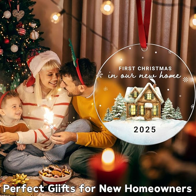 New Home Christmas Ornament 2025 – First Christmas in Our New Home Acrylic Keepsake – First Home Christmas Ornament – Housewarming Gift for Couples, Family, or Homeowners