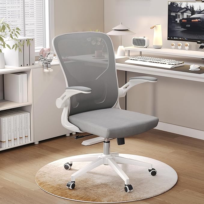 Ergonomic Office Chair, High-Back Mesh Desk Chair with Adjustable Height, Lumbar Support, Flip-Up Armrests,headrest,and Swivel Rolling Design for Home and Office Use