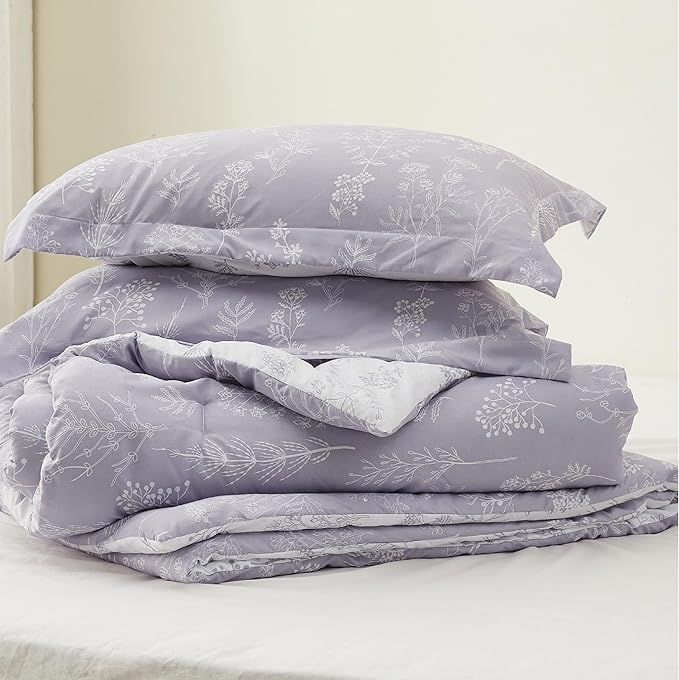 Bedsure Full Comforter Set - Lavender Bed Set, 3 Pieces Cute Floral Bedding, 1 Soft Reversible Botanical Flowers Comforter and 2 Pillow Shams