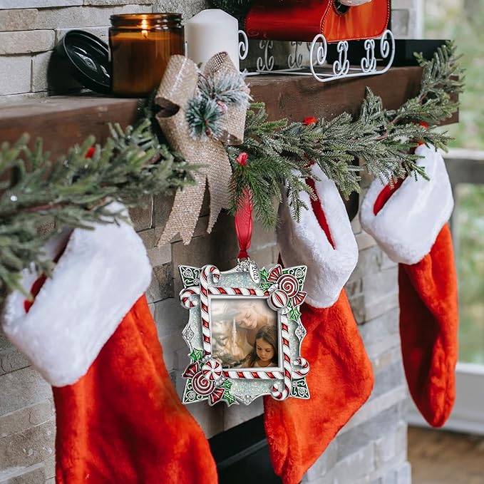 2025 Christmas Ornaments 2 inch Picture Frame Metal Hanging Pendant for Tree Small Decorative Keepsake, Display Photo for Baby and Pet (Candy Silver (2025))