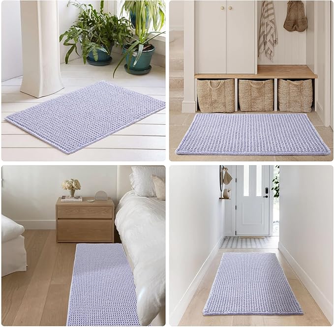 Waffle Runner Rug Bathroom, Boho Bathroom Rugs Non Slip Washable Long Super Absorbent Quick Dry Cute Bath Mat Farmhouse Bath Mat, 72''x24'' Lavender Cream