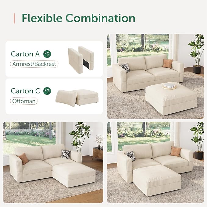 HONBAY Modular Sectional Sofa with Storage Corduroy Couches with Chaise L Shaped Sectional Couches for Living Room,Beige