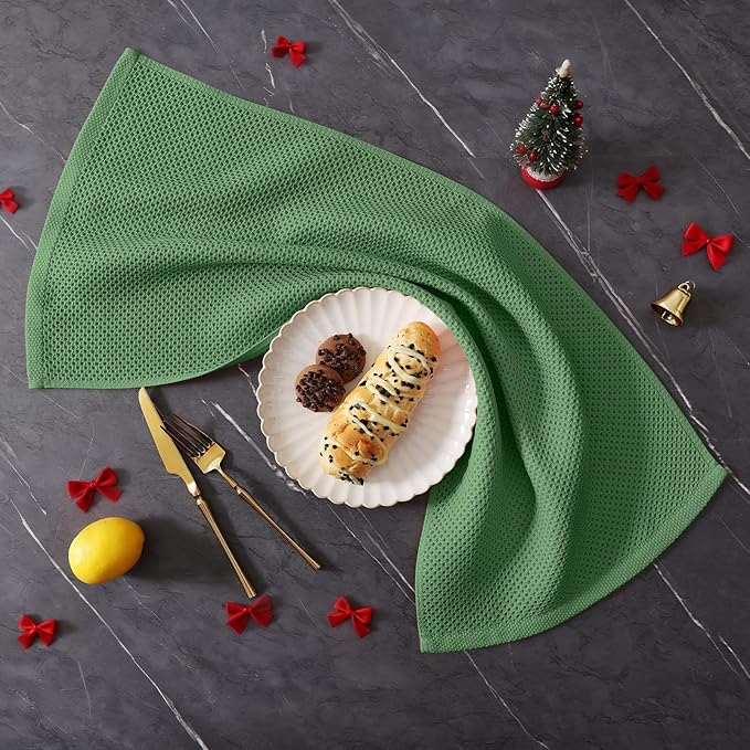 Homaxy 100% Cotton Kitchen Towels and Dishcloths Set, 12 x 12 Inches and 13 x 28 Inches, Set of 10 Bulk Kitchen Towels Set, Ultra Soft Absorbent Dish Cloths for Washing Dishes, Grass Green