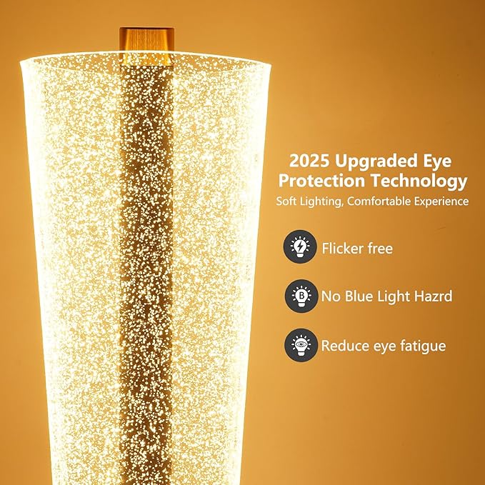 NUÜR Modern LED Floor Lamp with Remote & Foot Switch, 2700K–6500K 3 Color Temps & 10–100% Dimming, Sparkly Glitter Acrylic Tube Column, Slim Black Tall Standing Lamp for Living Room Bedroom Office