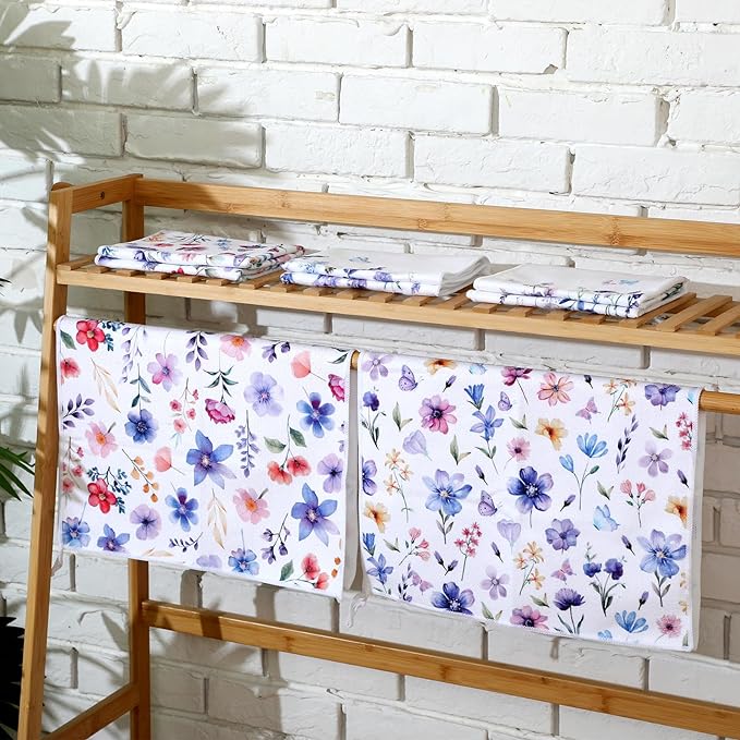 Oudain Spring Kitchen Dish Towels Set of 6 Lavender Floral Butterfly Holiday Tabletop Decor