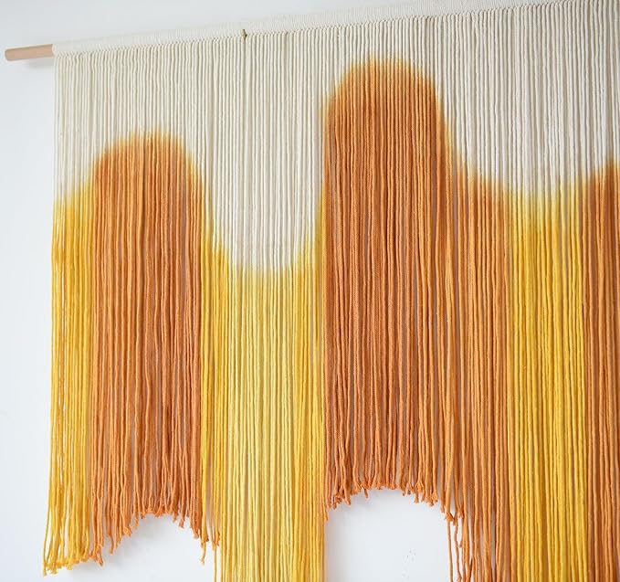 IOWER Macrame Wall Hanging Yellow Dip-Dyed Large For Living Room Boho Macrame Wall Decor 59" Wx37 L