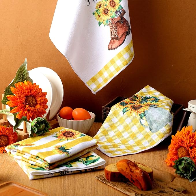Oudain Kitchen Dish Towels Set of 6 Sunflower Absorbent Tea Towels Decorative Reusable Towels Housewarming Gift