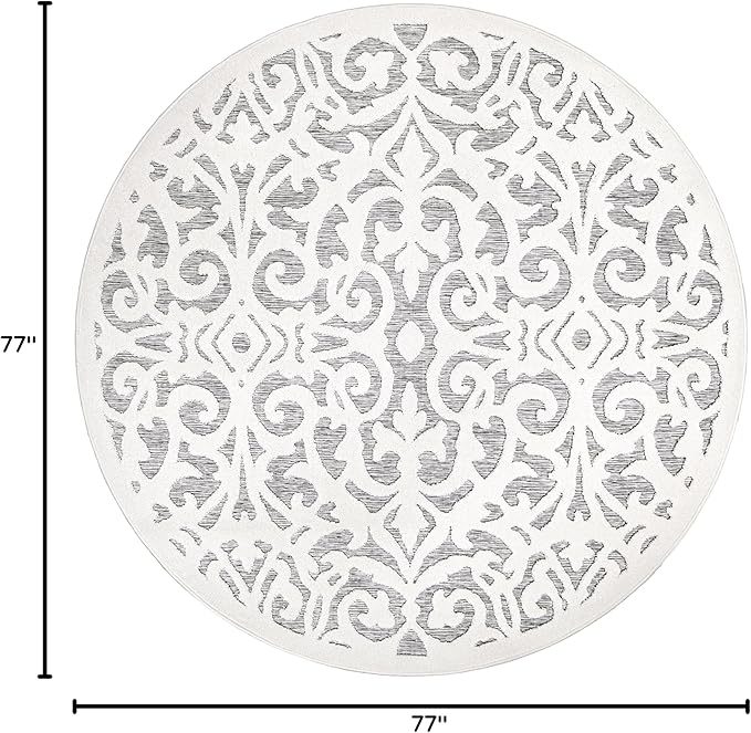 Orian My Texas House Lady Bird Rug 6.5ft Round High-Low Floral Indoor Outdoor, Natural Grey