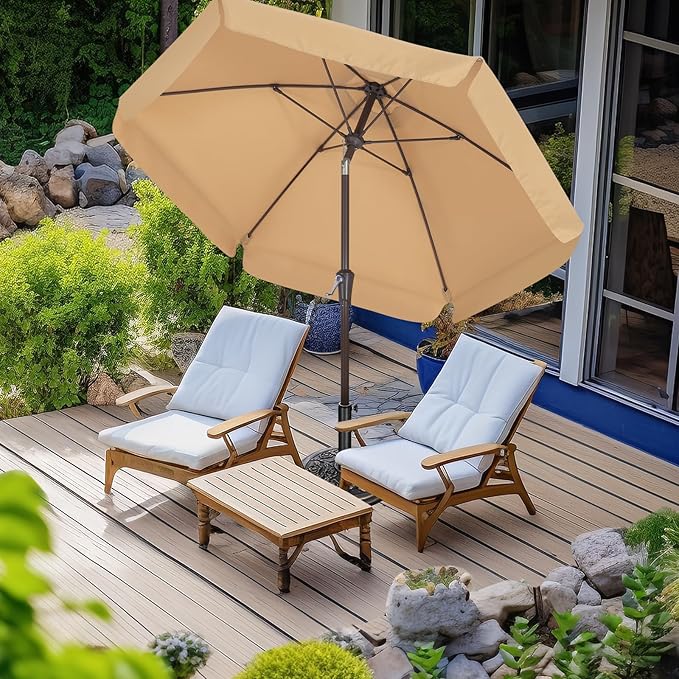 ABCCANOPY 7.5ft Scalloped Patio Umbrella, Outdoor Table Umbrella with Tilt and Crank, Fiberglass Ribs Deck Umbrella for Patio, Pool, Garden, Picnic (Khaki)