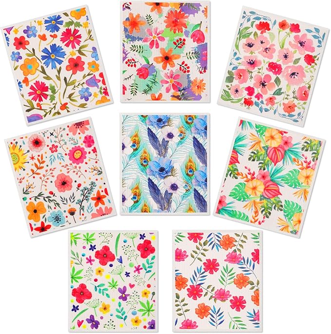 Lucomb Swedish Dishcloths 8 Pack Reusable Eco Friendly Biodegradable Cleaning Rags for Kitchen Dishes Home Office