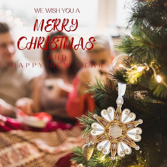 2023 Christmas Tree Star Snowflake Ornament Metal Silver Hanging Charm Holiday Decorative Pendant Gift Keepsake (Golden)