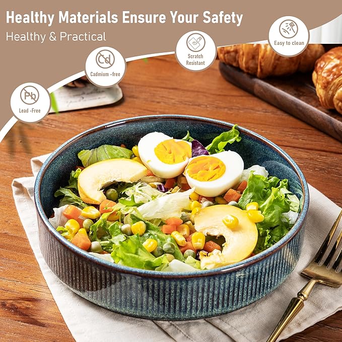 GBHOME 7.5'' Stoneware Pasta Bowls, Serving Bowls Set of 6 for Kitchen, Double Reactive Glaze Bowls for Fruit,Pasta,Salad,Oatmeal,Meal, Microwave Safe (6 pcs)